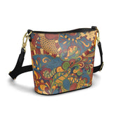 Ebisa Larger Leather Bucket Tote - Psychedelic Paisley Floral  Handmade in England Textured Multicolor